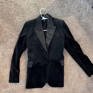 NADINE MERABI Black Velvet Blazer with Satin Lapels